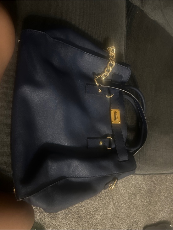 Handbags - Navy Saffiano Leather Tote with Gold Hardware